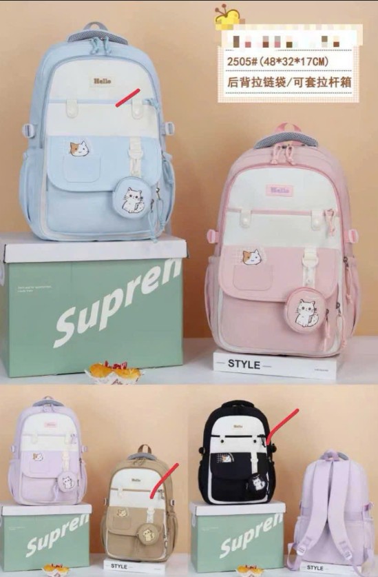 Ba‑lô họa tiết mèo – Có túi sau để móc vali kéo (Mẫu 2505)